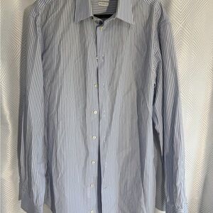 Armani Collezioni Modern Fit Striped Dress Shirt Blue White Men’s size 40 15.75